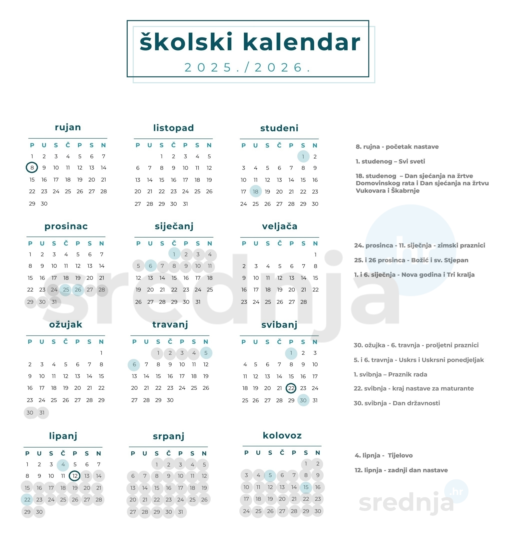 Kalendar rada u školskoj godini 2020/2021